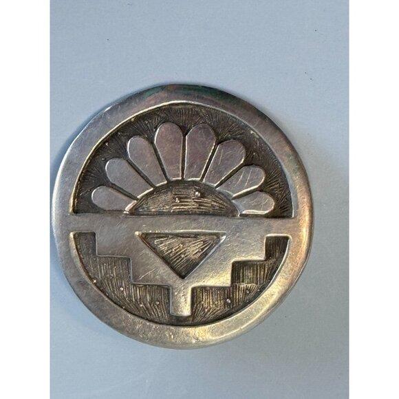 Vintage Southwestern Tribal Sterling Silver Brooch Pin - Picture 3 of 7